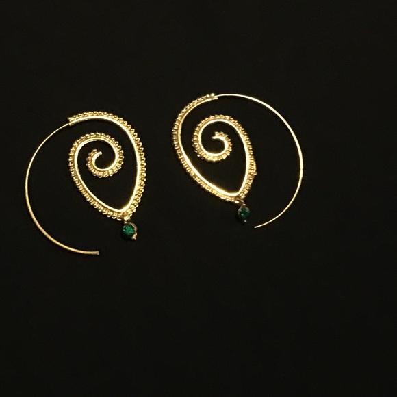 Bohemian Gold Spiral Drop Earrings - Picture 3 of 4